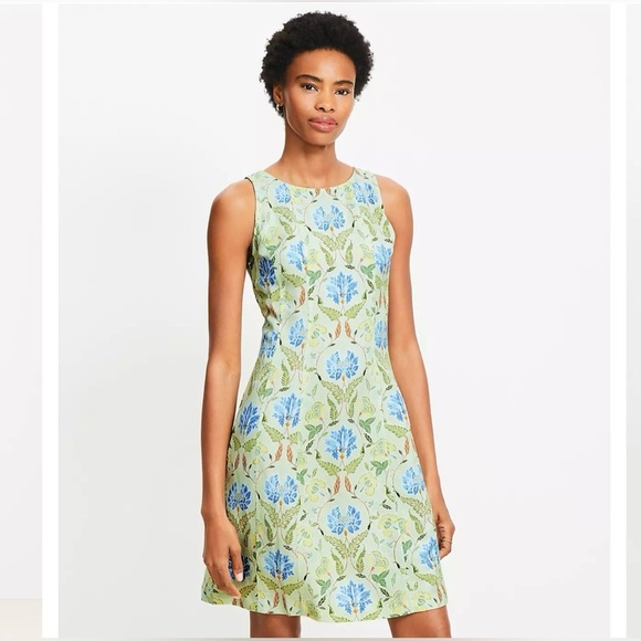 LOFT | NWT GARDEN LINEN BLEND SEAMED MINI SHIFT DRESS IN SEACREST SIZE 14 - Picture 2 of 12